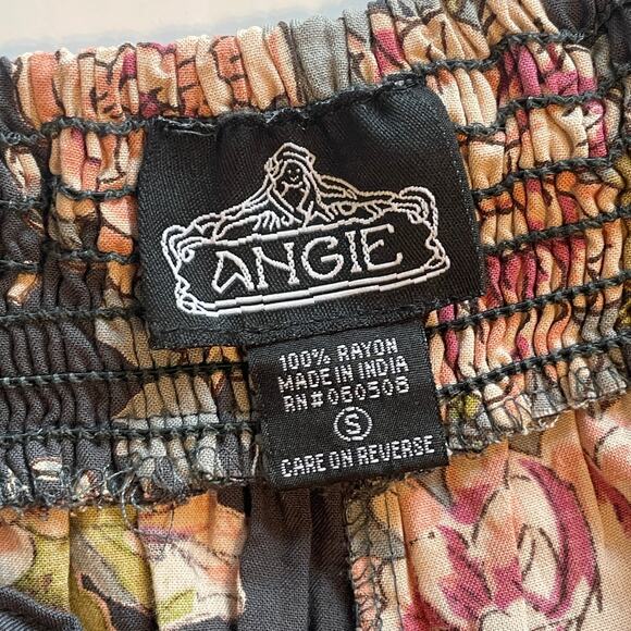 Angie Charcoal Gray Floral Tie Waist Pants Womens Small High Waisted Wide Legs - Picture 8 of 11